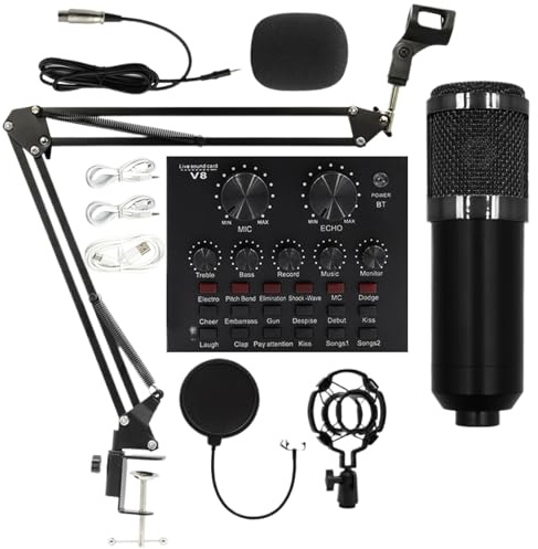 Kit de studio d'enregistrement - Ensemble de microphone à condensateur professionnel, kit de microphone de transmission avec carte son | Microphone d'enregistrement pour podcast, musique, jeux,