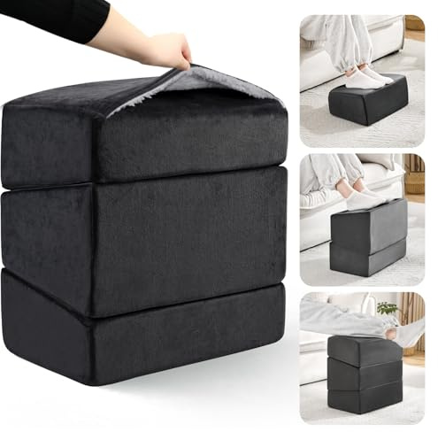 Foot Rest for Under Desk at Work, Adjustable Footrest for Office Chair & Gaming Chair,Ergonomic Footrest Pillow Desk Foot Stool with Washable Cover for Home, Airplane, Travel (Black)