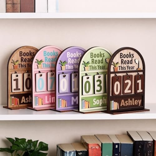 Books Read This Year Counter,Personalized Books Read Tracker Sign,Mini Bookshelf Plaque,Book Ends,Gift for Readers,Book Lovers,kids,Birthdays,Christmas,Back-to-school,Bookshelf Decor (Coffee)