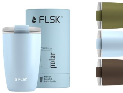 FLSK Kaffeebecher – Premium coffee to go-Becher aus Edelstahl – 100 % auslaufsicher, BPA-frei & doppelwandig – hält 3 h heiß (polar, 350 ml)