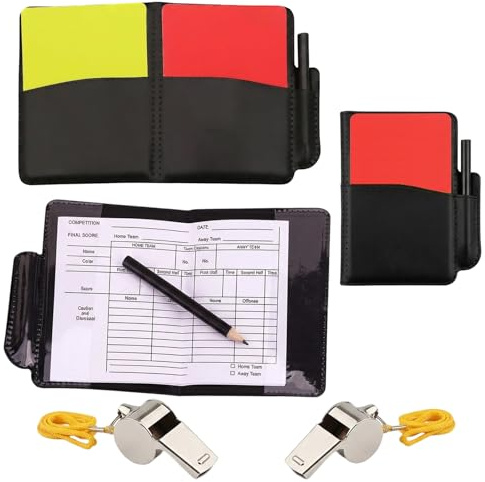 Kit d'arbitre, équipement professionnel pour matchs de football, carte jaune et rouge, avec sifflet d'arbitre, cartes de jeu d'arbitre de football, 2 étuis en cuir avec 10 feuilles