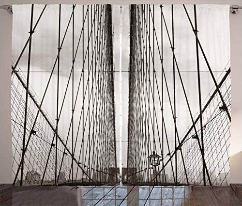 ABAKUHAUS New York Rustikaler Vorhang, Brooklyn Bridge Kabel, Wohnzimmer Universalband Gardinen mit Schlaufen und Haken, 280 x 225 cm, Schwarz