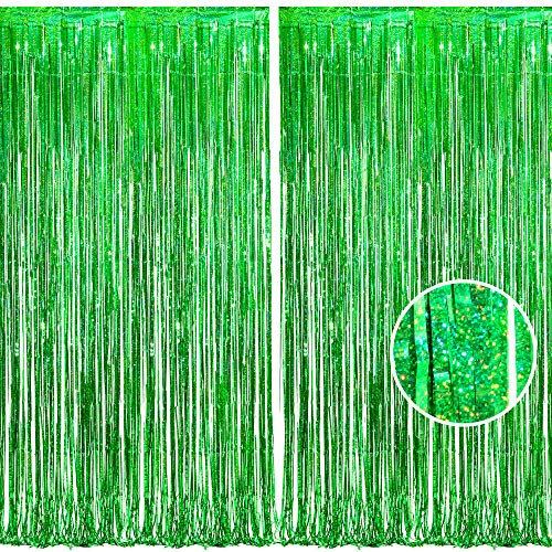 BRAVESHINE Grün Metallische Lametta Vorhänge Hintergrund, St.Patrick's Day Vorhängen Dekoration für Geburtstagsfeier Hochzeitsfoto Hintergrund Weihnachten Disco Party (2 Stück,1x2.5m)