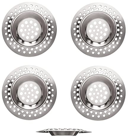 (Juego de 4) Tapón colador de fregadero de cocina de acero inoxidable, filtro de drenaje estándar para bañera/cocina, recogedor de pelo, tapón de residuos para bañera/ducha, 7,5 cm