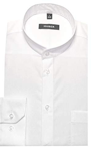 HUBER Stehkragenhemd Langarm 100% Baumwolle weiß M