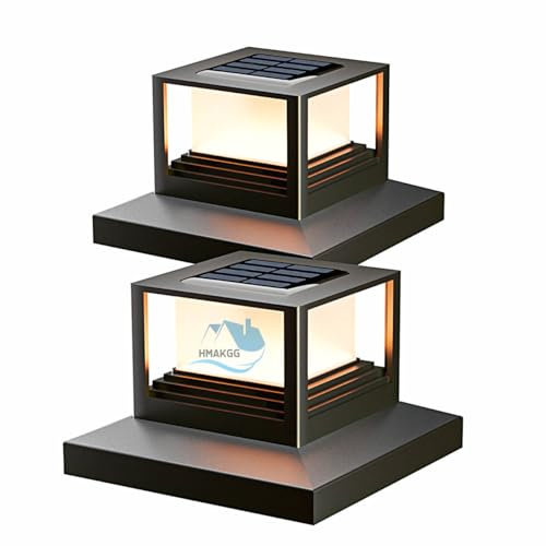 HMAKGG Farola Solar Exterior, 2 Piezas Luces Exterior Sobremuro, Luz Solar para Postes de Valla 8x8 9x9 10x10cm, IP65 Impermeable, 2 Modos, para Jardín Valla Terraza Postes de Madera