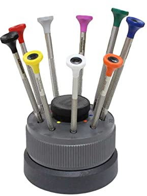 Bergeon 30081-S09 Mini Watchmakers Screwdriver Set on Rotating Stand Stainless Steel
