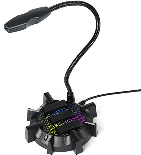 ENHANCE Microfono Gaming USB Plug In - Microfono PC De Condensador con Cuello De Cisne De 360 Grados, Luces RGB, Botón De Silencio, Compatible para Streaming, Podcast Y Muchos Más