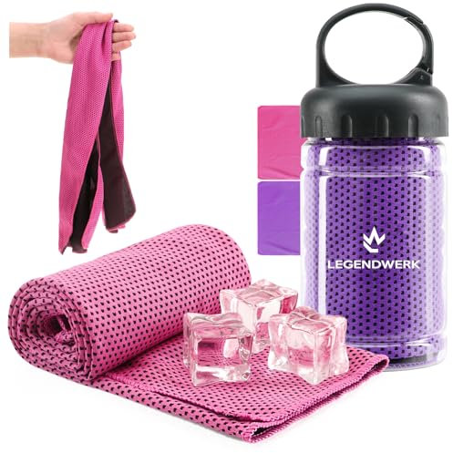 com-four® 2X Kühlhandtuch in Flasche - Cooling Towel Kühltuch - kühlendes Tuch bei Hitze, Sonnenbrand, Anstrengung, Sport, Müdigkeit, Verbrennungen oder Insektenstichen, Camping (2X Tuch - pink/lila)