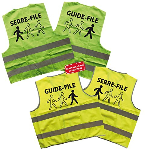 Signalétique.biz France LOT DE 1 GILET GUIDE-FILE ET 1 GILET SERRE-FILE (1xWGILET_GF + 1xWGILET_SF) - Jaune fluo - XL - -
