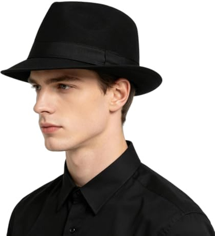 ITODA Classic Fedora Felt Trilby Hat Elegant Panama Fedora Hats Vintage Short Brim Jazz Cap Gentleman's Winter Roll-up Bowler Hat Gangster Fascinators Tea Party Headwear for Men Elders Black