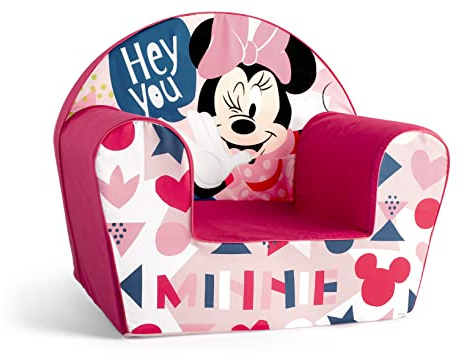 Lulabi Poltroncina Minnie Icon per Bambini – Rosa, Decorata, in Cotone e Spugna – Morbida e Confortevole, Dimensioni 51x33xH43 cm