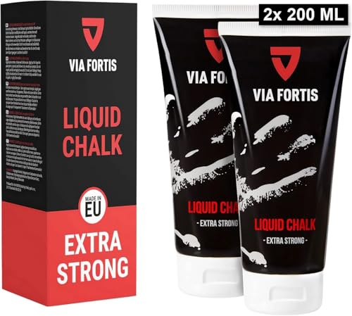 VIA FORTIS - Liquid Chalk, Magnésie Liquide pour Une Adhérence Maximale Pendant Le Sport - Séchage Rapide, Rendement Extrême et Longue Durée - pour l'escalade de Bloc, l'escalade - 2 x 200ml