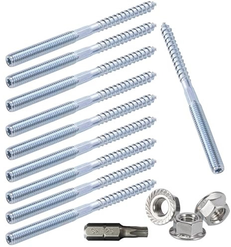 Double Filetage M8*80mm Vis à Cheville à Double Extrémité avec Écrou à Bride - 10pcs pour le Raccordement de Meubles en Bois et l'Installation Électrique