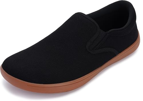 WHITIN Slip on Barefoot Sneakers Men Wide Toe Box Canvas Minimalist Zero Drop Sole Shoes Size 11 Width 11W Classic Walking Outdoor Black Gum 45
