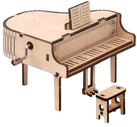 Musiin Boîte à musique puzzle 3D en bois – Kit de modélisme de piano à queue à manivelle pour adultes et adolescents – Cadeau artisanal à construire