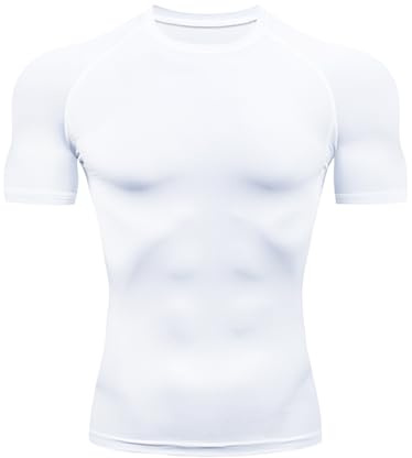 HYCOPROT Compresión para Hombres Camiseta de Compresión de Manga Corta Camiseta de Entrenamiento Capa Base Deportiva de Secado Rápido Camisetas (FR/ES, Letras, S, Regular, Regular, Blanco)