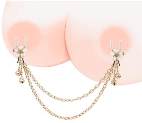 COOFINE Pearl Nipple Clamp Pearl Body Ring Chain for Women Stainless Steel Body Clamp Adjustable Non-Piercing Bells 18K Gold Plated Body Chain for Women Faux Body Jewelry
