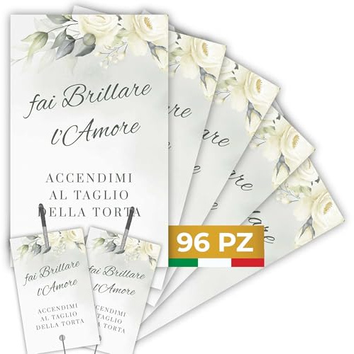 Etichette Scintille Luminose Matrimonio 96pz MADE IN ITALY - Biglietti Stelline Scintillanti in Cartoncino di Alta Qualità - Decorazioni Matrimonio Idee Originali (Scintille NON Incluse) (ES-03)