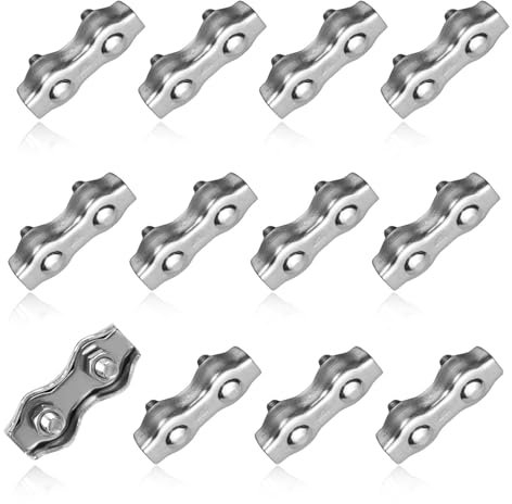 HERKINDNESS Tensores de Alambre, Paquete 12 M 4 Abrazadera Acero Inoxidable, Abrazadera Cuerda Doble 4 mm, Abrazadera Cable Acero, Sujeción Segura, para Cable Alambre 4 mm, Cuerda Tienda Cuerda