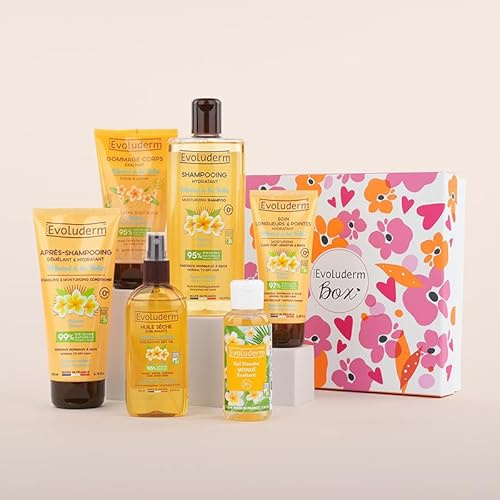 EVOLUDERM - Coffret Cadeau Bain Femme - Soins Corps & Cheveux Monoï de Tahiti - 6 Produits - Végan - Idée Cadeau - Coffret Cadeau de Noël – Anniversaire - Fête des Mères (Roséa)