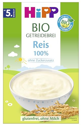 HiPP BIO Getreidebrei 100% Reis (7 x 200g), ab 5. Monat, ohne Zuckerzusatz, sanft zu Babys Bäuchlein, in bester Bio-Qualität