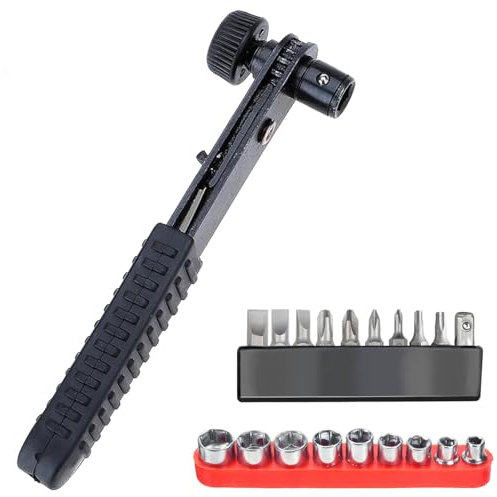 Qquioeciuoe Tournevis Cliquet de 128 mm avec 10 Tournevis et 9 Clés à Douille, Facile à Utiliser,t, Multifonction, Tournevis à Cliquet, pour Gadgets, Voitures, Maisons, Machines (noir)