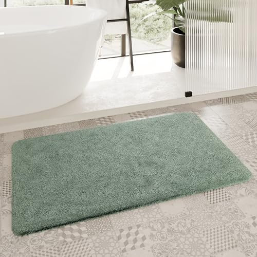 Homie Living Badteppich, Badematte kuscheliger Flauschiger weicher Flor l rutschfest und Waschbar Porto Azzurro (55 x 65 cm, Salbei)