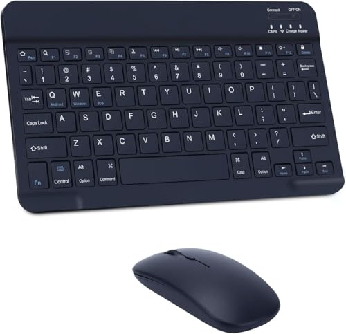 Teclado y Ratón Bluetooth Inalámbrico, Teclado Silencioso Recargable, Ultradelgado y Portátil, Adecuado para Tabletas iPad/PC/iOS/Android/Windows, Diseño QWERTY
