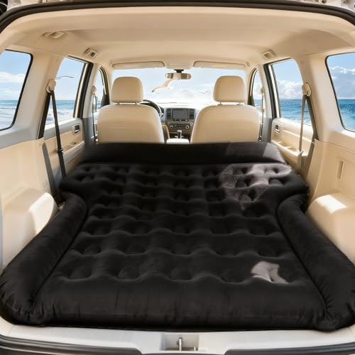 SUV luftmadrass bilsäng, 185x140x20cm Universella Bärbar Bilmadrass Camping Billuftmadrass för SUV Lastbil Husbil Skåpbil Trunk, Uppblåsbar Madrass i Full Storlek Luftmadrass för Bil Resor (Svart1)