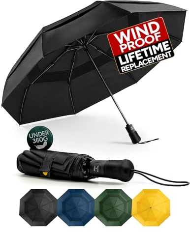 Chakipee Parapluie Pliant Compact - Parapluie Homme Automatique Resistant Vent, Parapluies de Voyage Portables, Auvent à Double Ventilation Revêtement en 210T, Portée 102 cm, 9 Sections