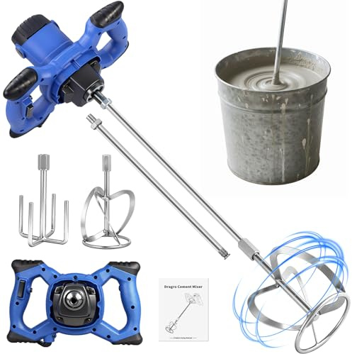 Agitador de mortero (3500 W, mezclador eléctrico de color, con 6 velocidades electrónicas, agitador de betún, 4 ganchos, M14 galvanizado, 140 mm)
