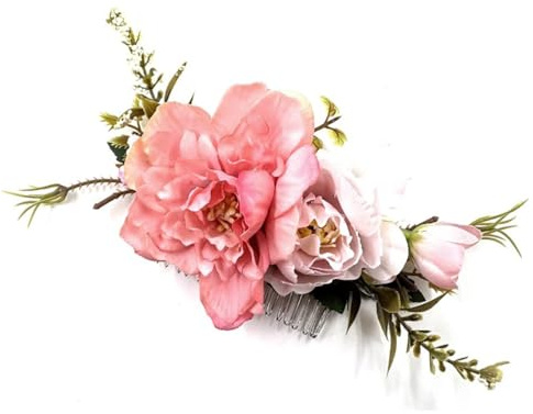 IYOU Peineta de novia con flores artificiales Adorno floral rosa para novias Accesorios para el cabello de damas de honor para mujer