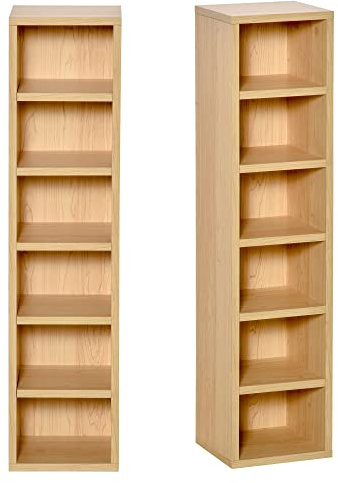 HOMCOM Set mit 2 Säulenregalen, CD-DVD-Schrank, 6 + 6 Fächer, Maße: 21 x 19 x 88 cm (L x B x H), max. 160 CDs, Farbe Buche