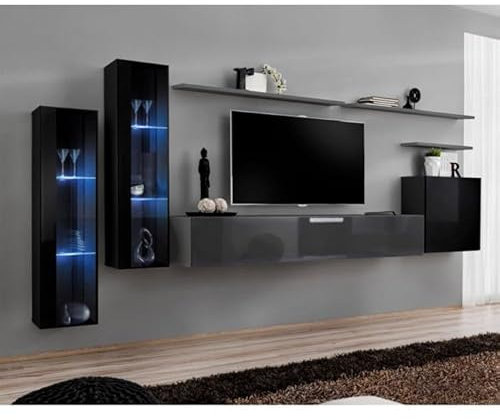 Paris Prix Meuble TV Mural Design Switch XI 330cm Noir & Gris