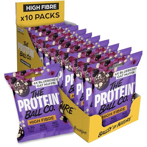 The Protein Ball Co Blueberry Oat Muffin Protein Balls - High Fruit Fibre Snacks - Gluten-Free, No Added Sugar - Healthy Energy Balls, Box of 10 Bags