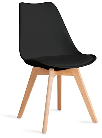 HOMLA Fisco Stuhl mit Modischen Holzbeinen - Stuhl für Esszimmer Küche Wohnzimmer - Bequem und Praktisch - Zusätzlich Bequemes Sitzkissen - Funktionales Gestaltungselement - Farbe Schwarz 49x41x84 cm