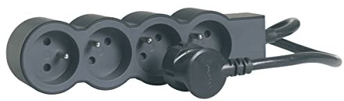 LEGRAND | Rallonge Multiprise Extra-Plate, 4 Prises 2P+T 16A 3680W, Cordon 1,5m Noir Et Gris Foncé, 1 Prise À 90° Pour Chargeur Volumineux