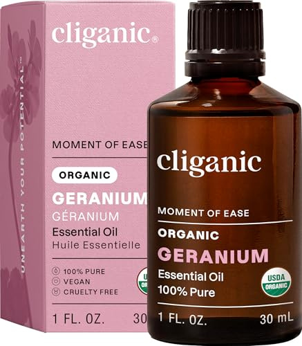 Cliganic Organic Geranium Essential Oil, 100% Pure Natural for Aromatherapy | Non-GMO Verified (Packaging May Vary)