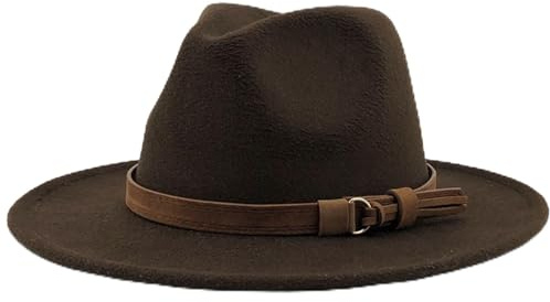 WINDEHAO Sombrero Fedora ajustable clásico de ala ancha unisex para mujer y hombre, sombrero de fieltro vintage de Panamá, gorra de jazz de iglesia (café)