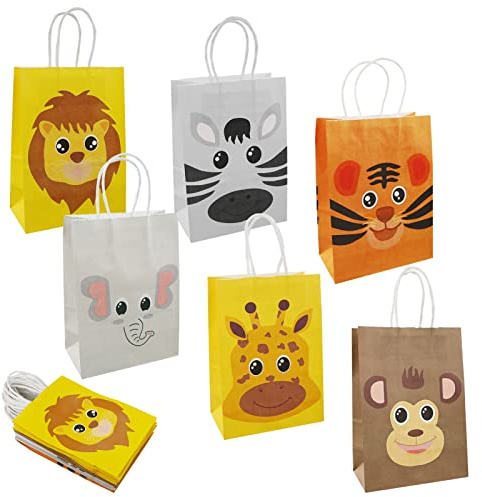 18 bolsas de fiesta de selva, bolsas de regalo de animales para niños, bolsas de papel de caramelo con asa para Halloween, Navidad, suministros de fiesta de cumpleaños para bebés, 21 x 15 x 8 cm