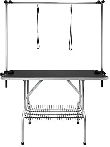 UISEBRT Trimmtisch für hunde - Hundepflegetisch Tierpflegetisch Hundefriseur Tisch mit Höhenverstellbarem Galgen, Badetisch bis 100KG belastbar für Hund und Katze, 113 x 60 x 76 cm