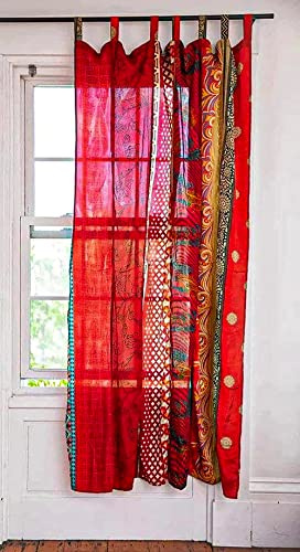 1–50 delar parti indisk gardin sari sidengardin tema lappverk sari bohemisk gardin hippy bohemisk gardin etnisk vägg hängande gardiner av EthinicCraftHub® (2, röd, 213 cm L x 112 cm B)