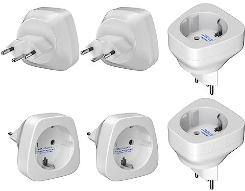 6 Stück Reiseadapter Schweiz EU - Deutschland auf Schweiz Steckdosenadapter, Schuko EU zu Typ J Adapter für Malediven, Ruanda, Liechtenstein (Weiß)