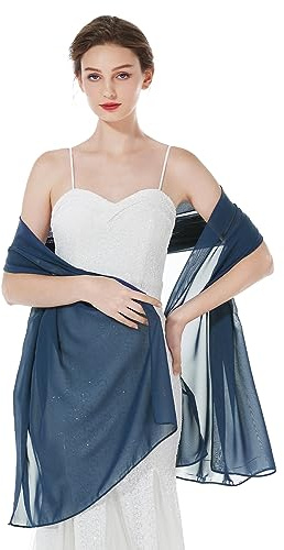 BEAUTELICATE Chiffon Shawl and Wraps Lightweight Scarfs Stole Silk Feeling Sheer Cover Up For Women Summer Wedding Bridesmaids Evening(Widen - Navy Blue)