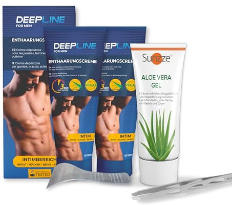 Deepline Haarentfernung-Set: 2x Enthaarungscreme für seidig glatte Haut, Pinzette & Aloe Vera Gel für eine sanfte und effektive Haarentfernung
