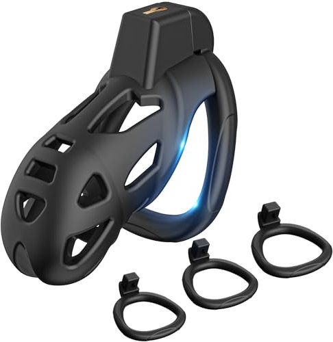 Yivans Harz Keuschheitskäfig Sex Spielzeug für die Männer Keuschheitsgürtel Cock Cage mit 5 Penisringe, SM Fetisch Extrem Penis Bondage Hohldesign Atmungsaktiv Peniskäfig