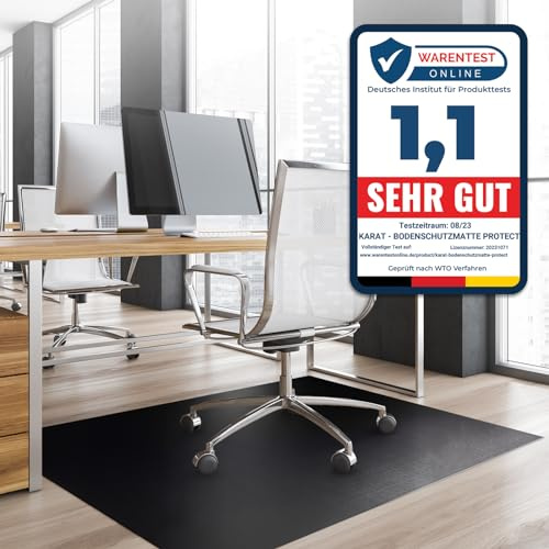 KARAT Bodenschutzmatte für Hartböden - Neo - Fußbodenschutz Schutzmatte Bürostuhl für Parkett Laminat Bodenmatte Bürostuhl - Stärke: 1,5 mm (Schwarz, 114 x 150 cm)