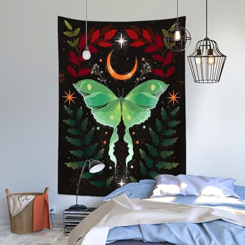 Wandteppich Boho 130X150cm Wandtuch Böhmen 3D Digitaldruck Mond Pflanze Blumen Motte Muster Tapestry wall Decoration Hanging Wohnzimmer Schlafzimmer Schlafsaal Webcast Hintergrundwand Wanddeko