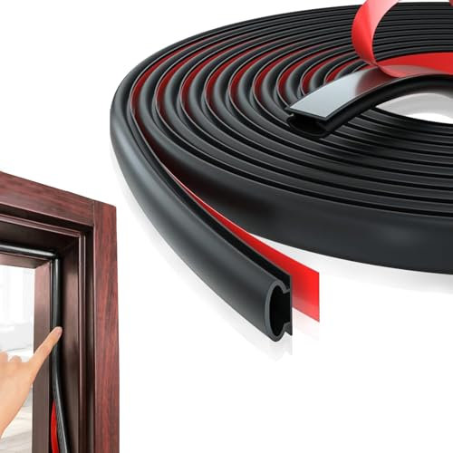 Joint Porte Fenetre Isolation Froid et Phonique, Joint de Porte Dentrée Caoutchouc Autocollant, Type D Joint Fenetre PVC Porte, pour Joint Etancheite Entree (Noir, 10 m)